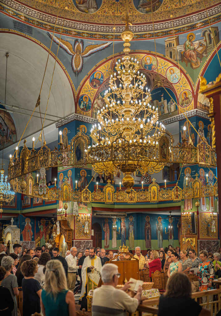 Worshippers fill the nave of Panagia Faneromeni during the Engomia service.